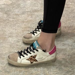 Golden Goose Size 38 leopard white pink sneakers.